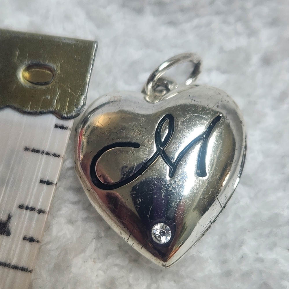 Silver Tone Heart Locket Pendant Initial M Rhinestone Accent Script‎ Letter